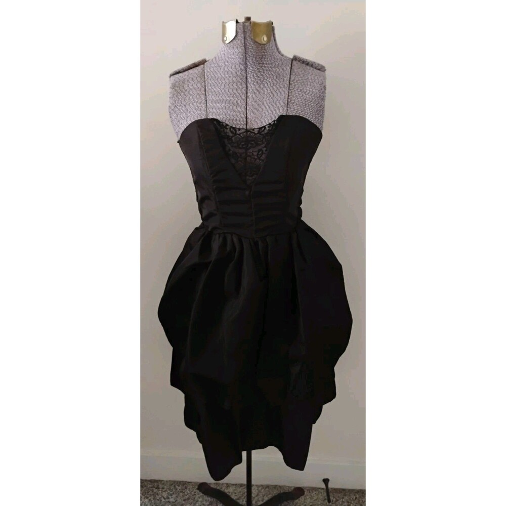Vtg 80s Strapless Prom Dress Sweetheart Lace Short Whimsigoth Punk Rock XS EUC